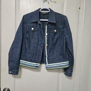 Kate Hill Stylish Denim Jacket with Striped Hem Medium Size (8P)